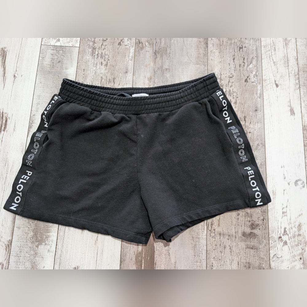 Peloton Sweat Shorts Pocket Drawstring‎ Black Spell Out Size Large Women